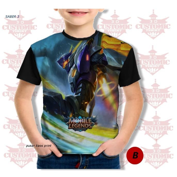 MURAH KEREN kaos 3d karakter mobile legend - saber skin -KAOS anak