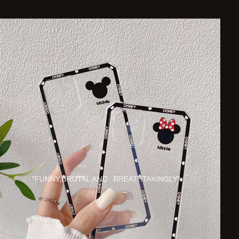 Cube Black Mickey &amp; Minnie Soft Case iP iPhone 7 8 + Plus X XR SE 2020 XS Max 11 12 13 Pro Max Clear Casing Apple