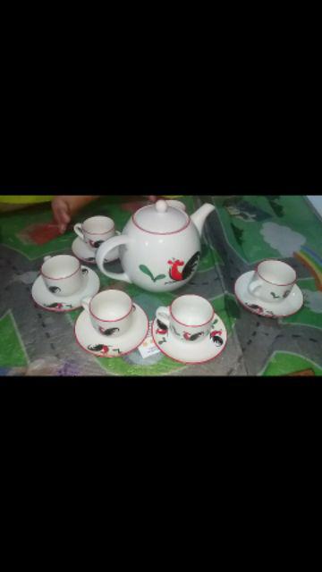 Teko + Tutup Keramik Ayam Jago Seri 2 - Teko Bulat