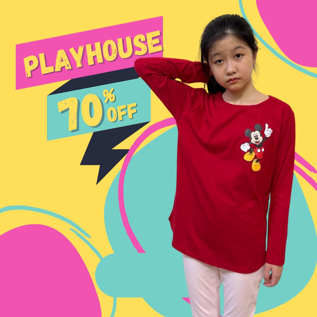 PLAYHOUSE Baju Kaos Anak Perempuan Lengan Panjang umur 3-12 Tahun