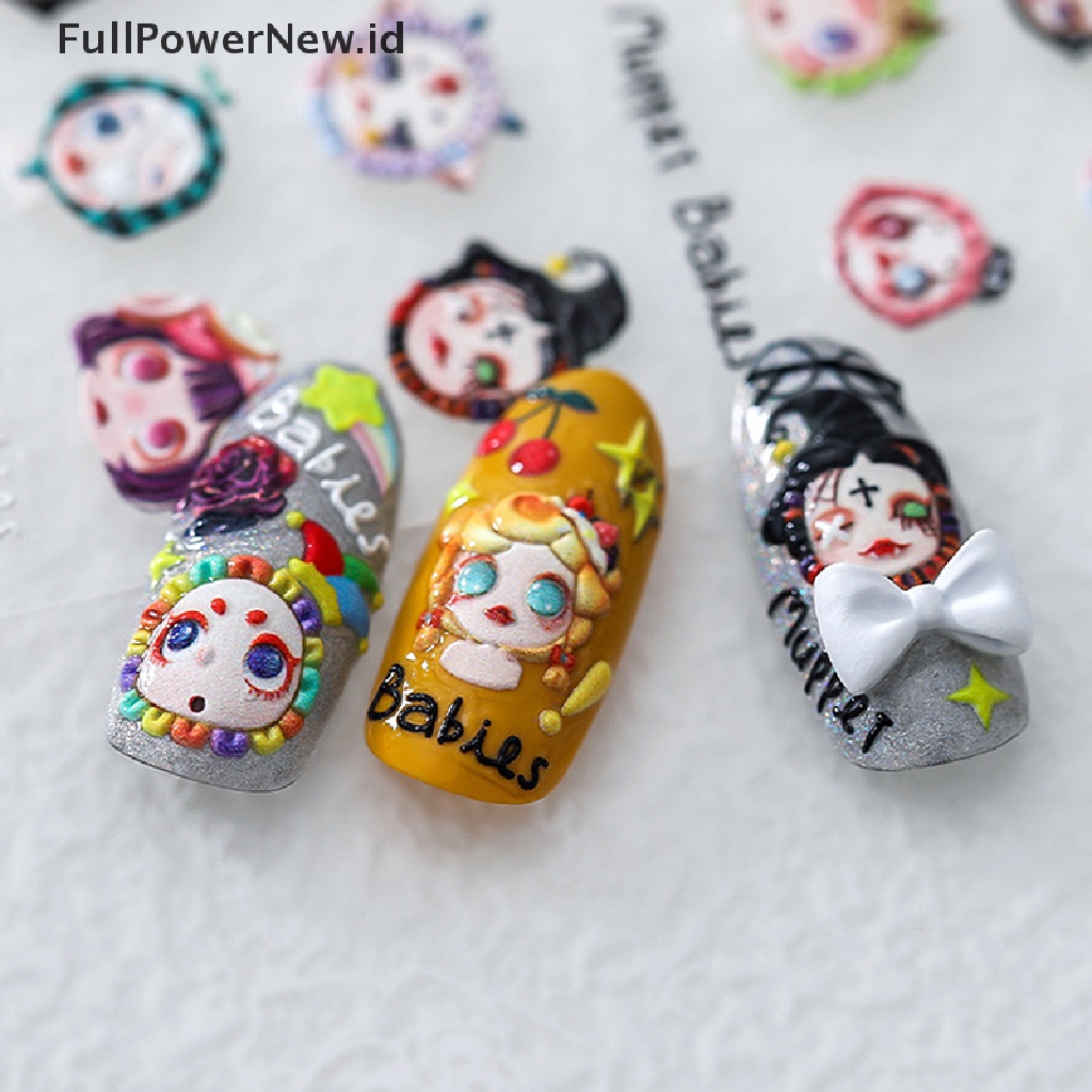 (Full) 1 Lembar / Set Stiker Kuku Motif Boneka Puppet / Tangan Aksen Emboss Untuk Nail Art / Manicure