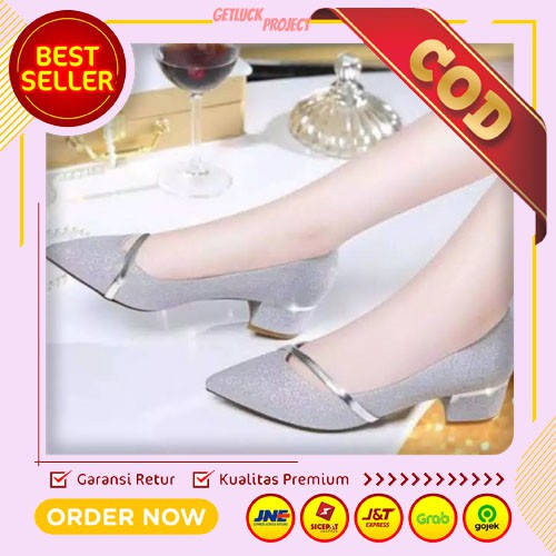 PROMO High heels Wanita Murah Hitam Hils Cewek Sepatu Hak Pum Kaca Tahu Kantor Kerja Hitam GP470