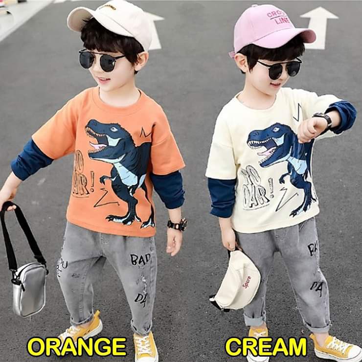 Setelan Anak Laki Laki Fashion Dinosaurus Roar