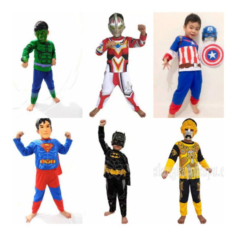 kostum superhero anak-anak / baju kostum panjang-panjang kapten amerika supermen huluk ultramen