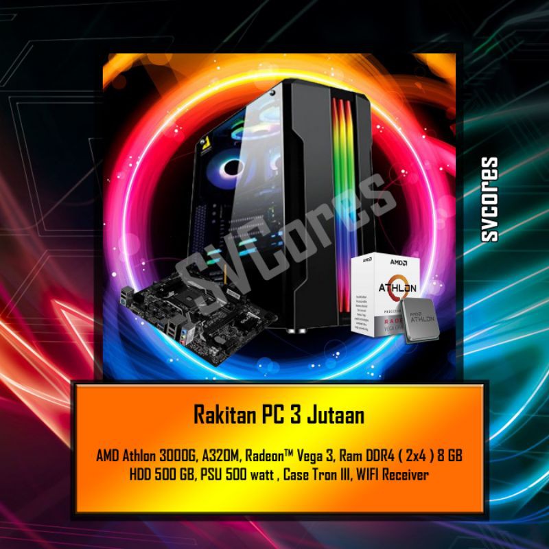athlon 3000g   ram 8gb   radeon    vega 3 pc rakitan gaming  editing  rendering  kantoran  harian