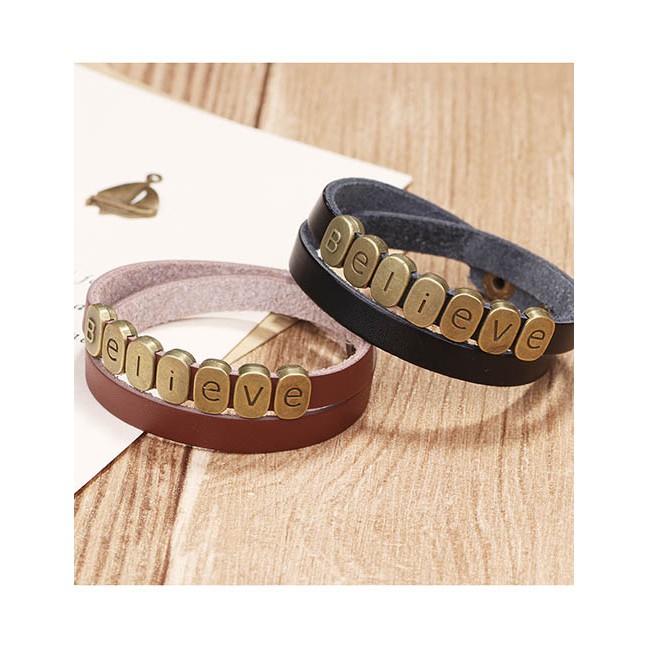 LRC Gelang Tangan Fashion Black Believe Alloy Letter Bracelet