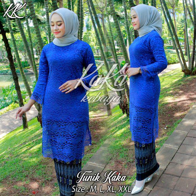 (COD) KIRANAOL - KEBAYA BRUKAT TUNIK / TUNIK BRUKAT MODERN / SET TUNIK BROKAT / TUNIK BROKAT / KEBAYA TUNIIK / KEBAYA MODERN / KEBAYA BRUKAT / ATASAN KEBAYA MODERN / BAJU KEBAYA BRUKAT / KEBAYA KURUNG / KEBAYA WISUDA BY KIRANAOL-BIRU ELECTRIK