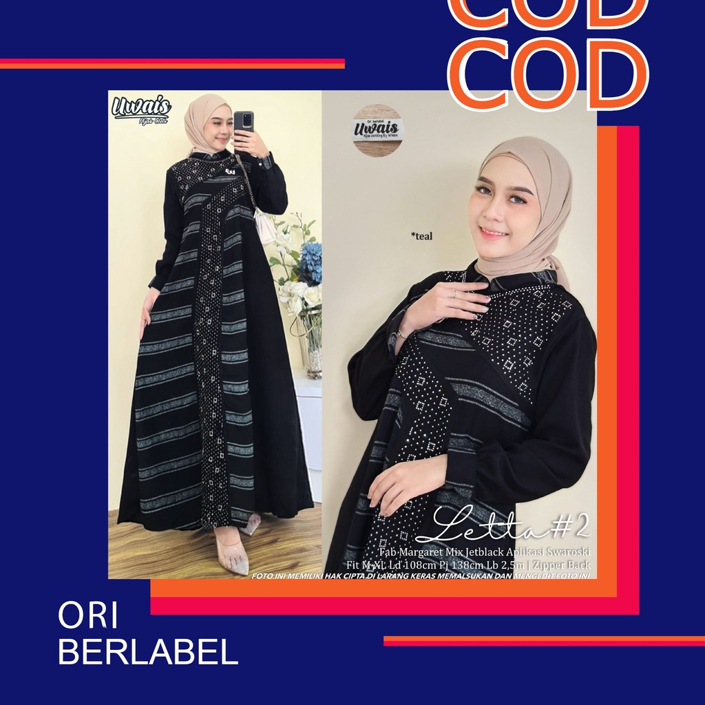 Letta 2 3 Ori by Uwais / Gamis Maxi Dress Bahan Jetblack