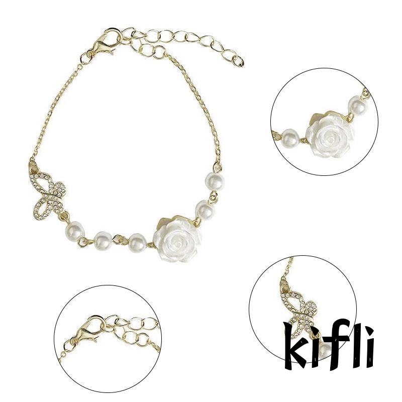 Gelang Tangan Wanita,Desain Bunga,Mawar Hias Mutiara