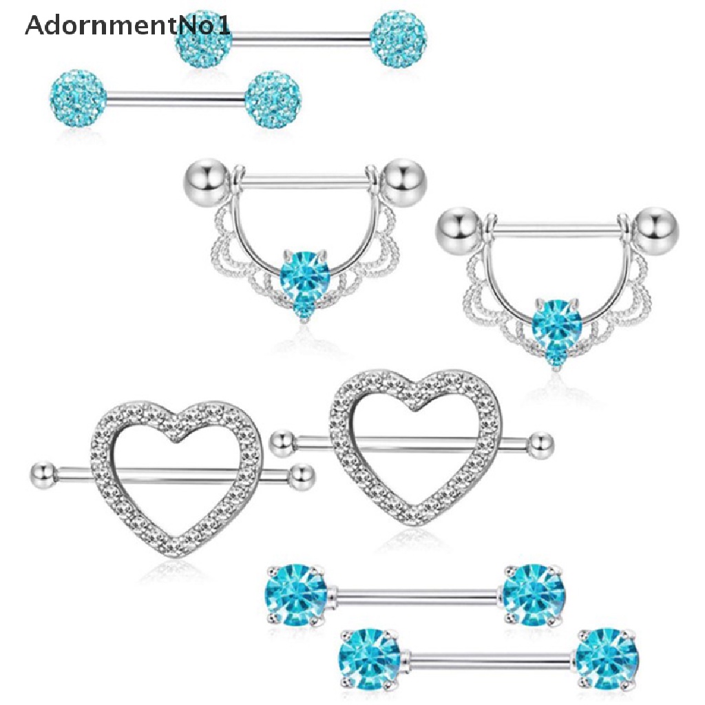 (AdornmentNo1) 4 Pasang / Set Anting Tindik Puting Bentuk Hati Aksen Kristal Bahan Stainless Steel Untuk Wanita