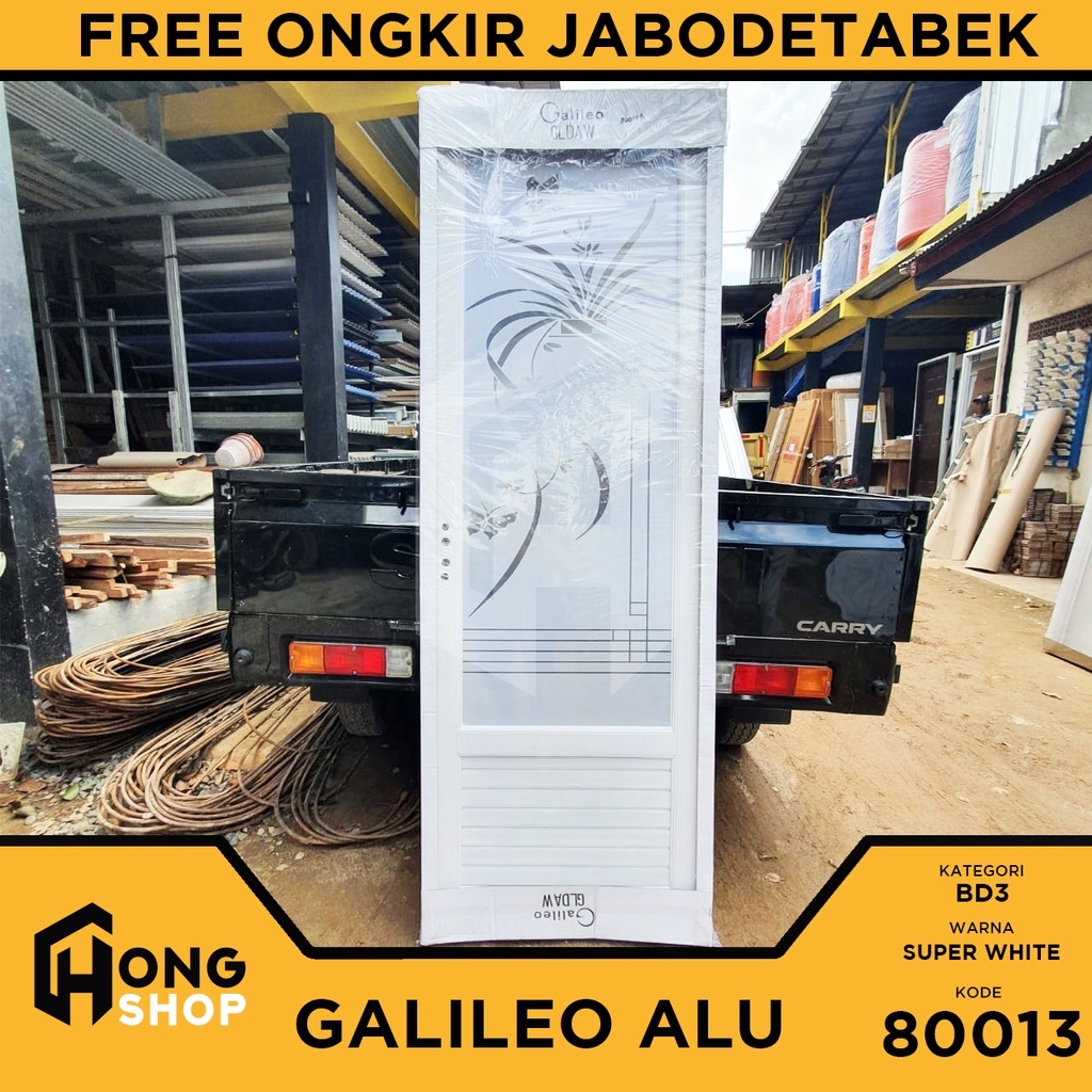 iNstansday- Pintu Kamar Mandi Aluminium 70x200 Galileo 3/4 Kaca Cermin - Super White