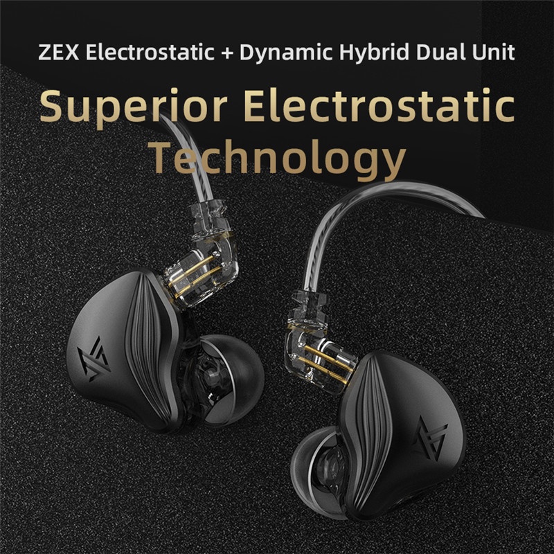 Kz Zex Headset Headphone Hybrid Dinamis Elektrostatis 1 Dinamis Noise Canceling Kabel Bisa Dilepas