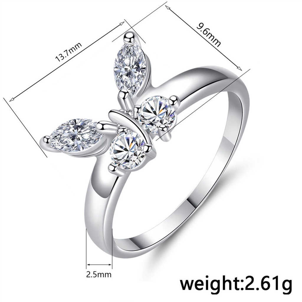 Lily Butterfly Ring Zirconia Cubic Silver Dainty Kristal Berkilau Pernikahan Mood