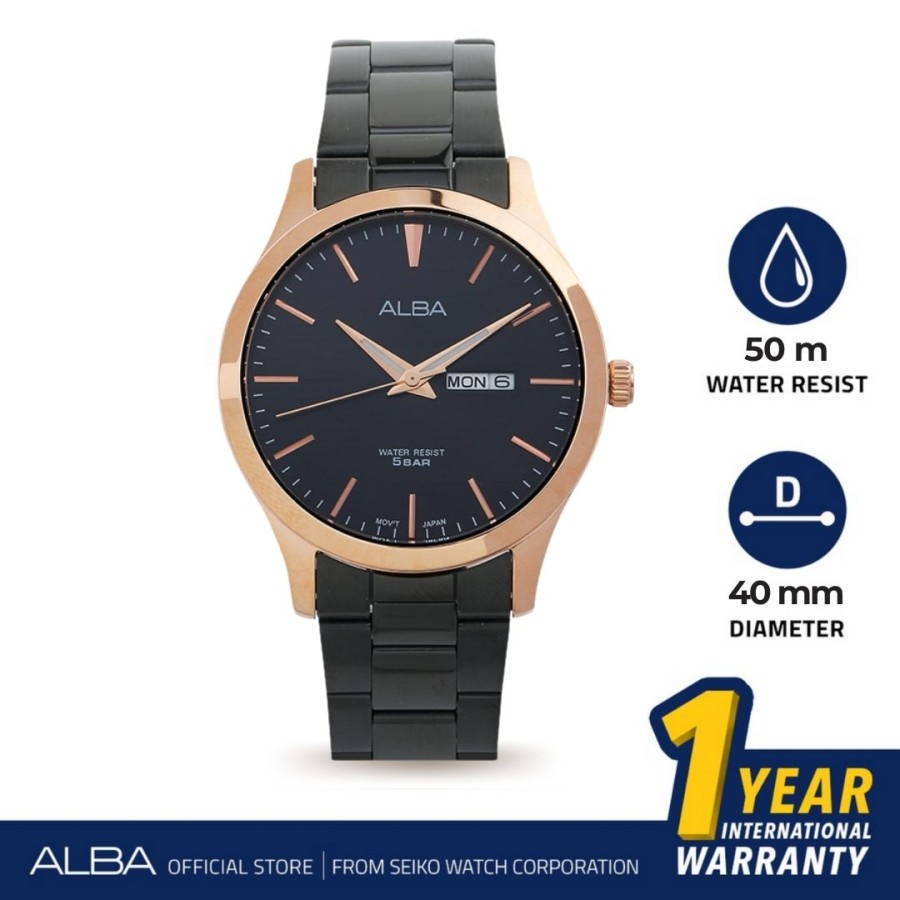 Jam Tangan Pria Alba Quartz Black Stainless AJ6122X1 AJ6122 Ori