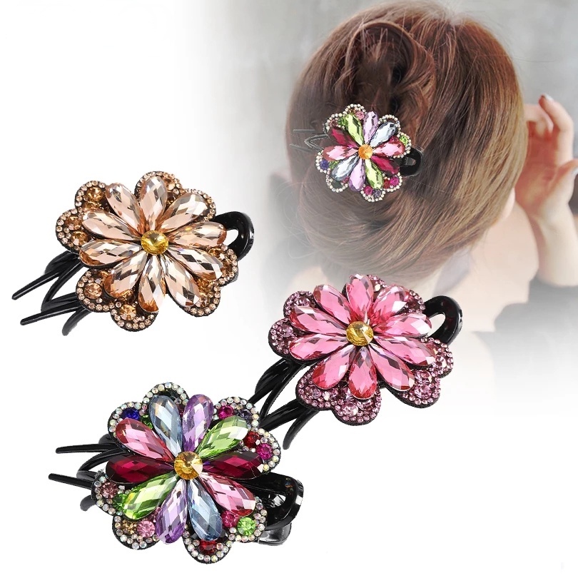 Rhinestone Hairpins Barrettes Flower Duckbill Hair Claws Retro Hair Clips For Women Ponytail Holder Hair Accessories