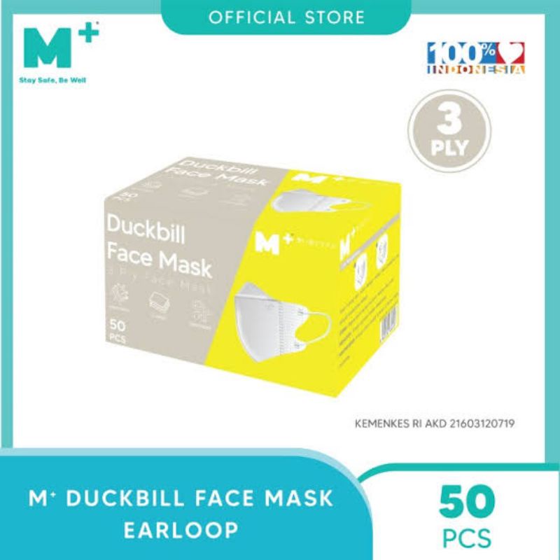 Masker M+ 3 Ply Duckbill Earloop Isi 50