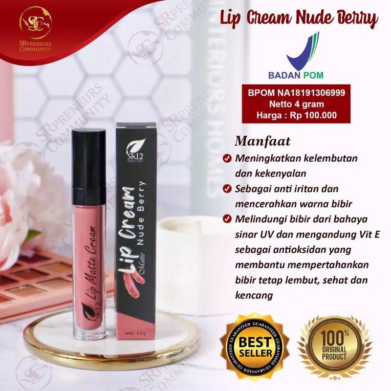 LIP CREAM SR12 / Lip Cream / Lip Matte / Bibir / Nude pink Maroon Nude Berry