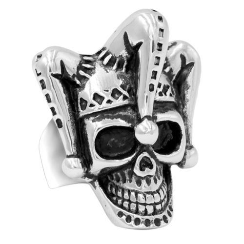 Cincin Desain Tengkorak Badut Bahan Stainless Steel Ukuran 7-13 Gaya Gothic Punk Vintage Untuk Pria