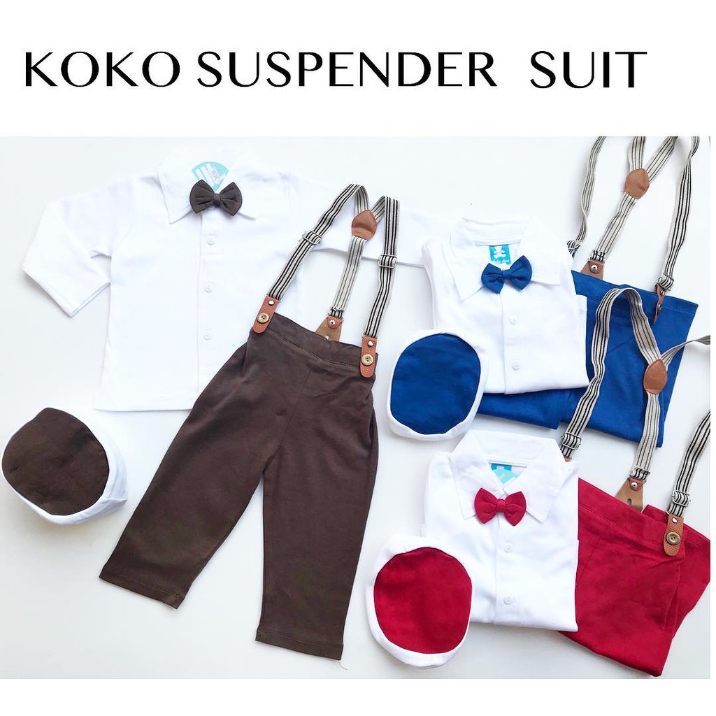 KOKO SUSPENDER Set Baju Celana Dasi Muslim Peci Setelan Bayi Cowok Anak Laki Keren Lebaran Aqiqah Murah Terlaris Terbaru