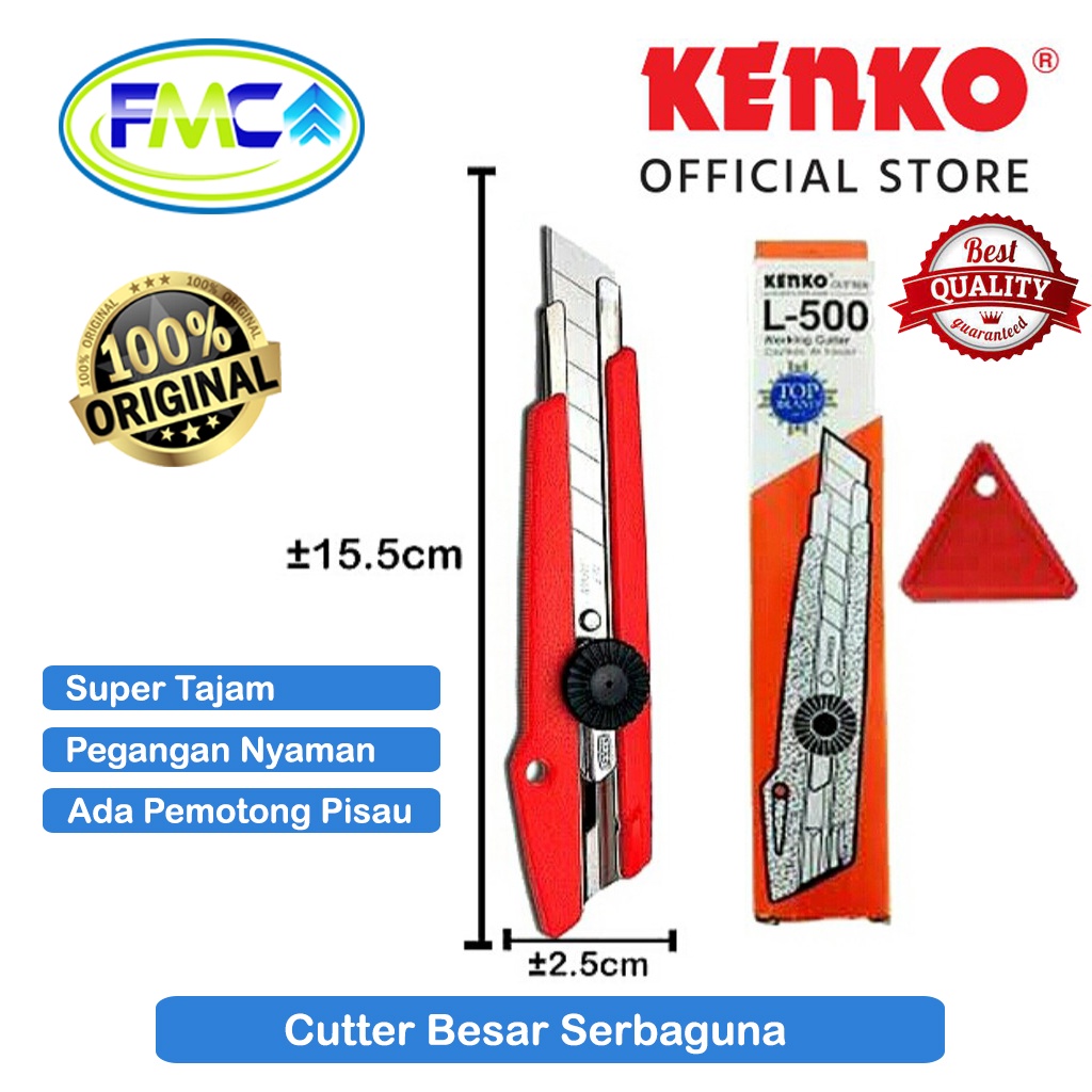 Cutter Besar Kenko L500 Pisau Kater Super Tajam Untuk Potong Kertas Plastik Kain Acrylic GRC Gypsum