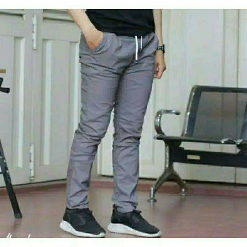 CHINOS COWOK PANJANG KARET PINGGANG RIP KOLOR