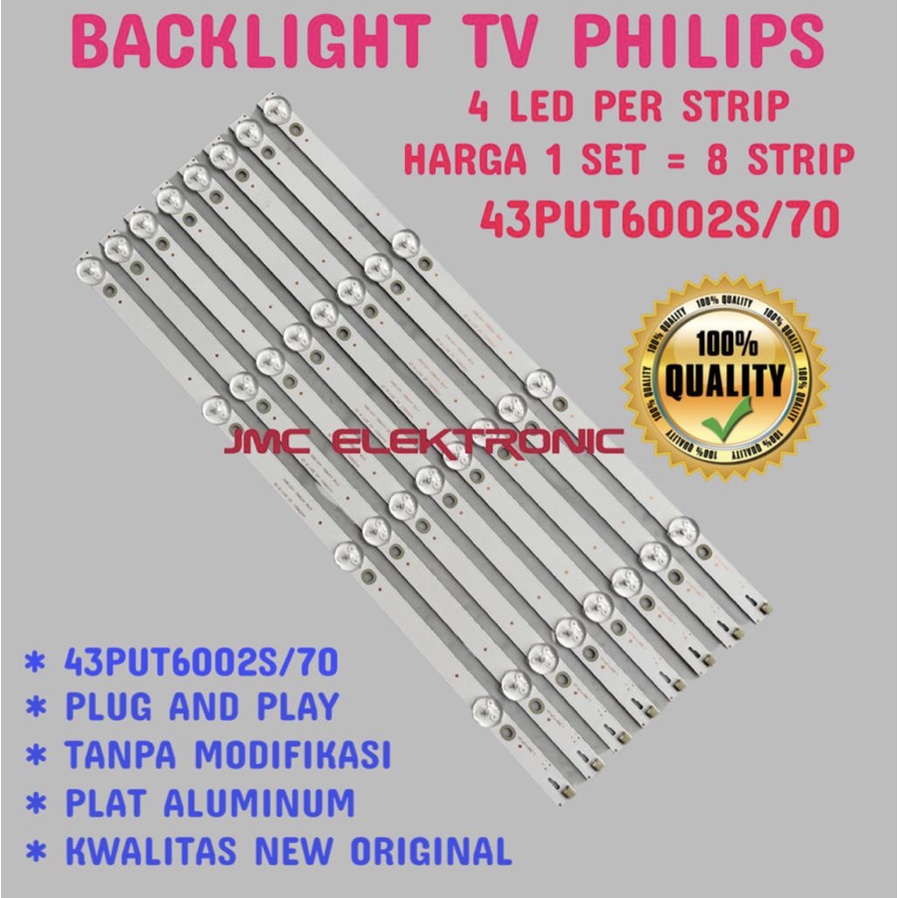 BACKLIGHT TV LED PHILIPS 43PUT6002S/70 43PU6002S 43PFT6002 4K 6V LAMPU BL PHILIPS 43 INCH 4 KANCING 6 VOLT