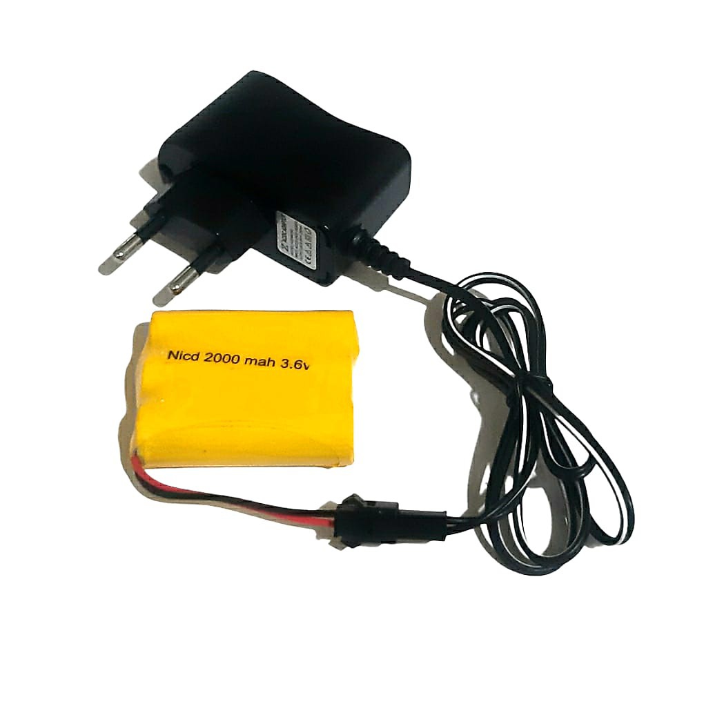 Baterai Mobil Remot RC + Charger Baterai 3x AA Ni-Cd 3.6v - 2000mAh Socket Hitam