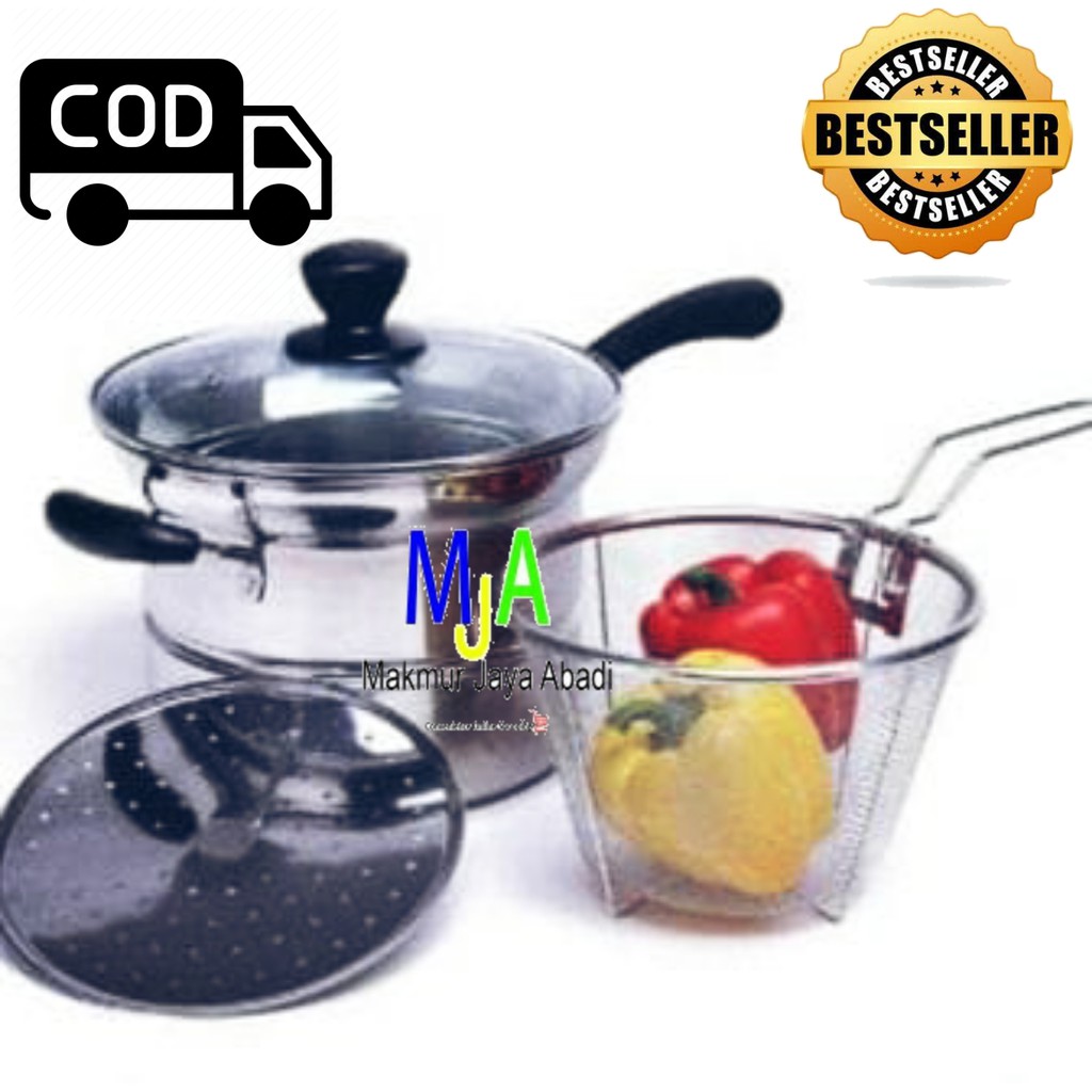 ( BISA COD ) PROMO BISTRO Panci Deep Fryer MultiFungsi 3in 1 Menggoreng / Merebus / Mengukus/Steamer