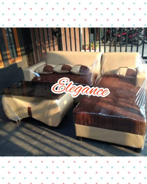 Sofa Sudut L + Meja Kaca Kulit Pekanbaru saja