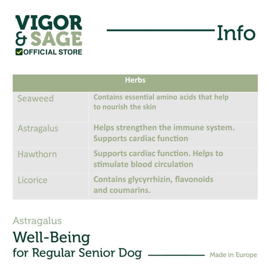 Vigor &amp; Sage Astragalus Well-Being Senior Dog 2kg Vigor Sage Senior