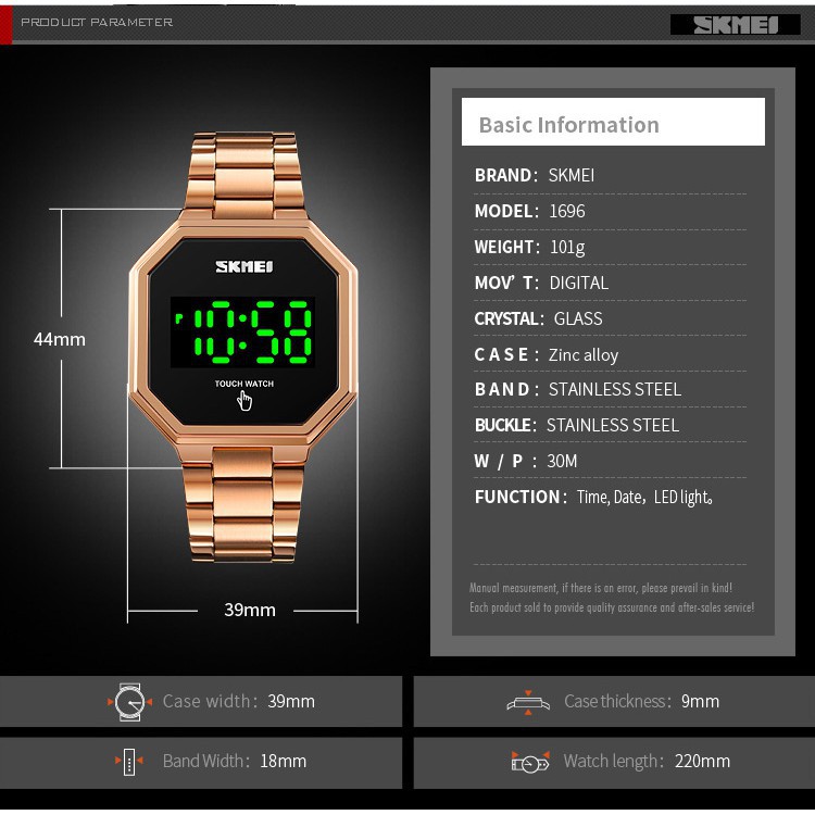 Jam Tangan Pria SKMEI 1696 Layar Sentuh Led Luminous Strap Stainless Steel Original