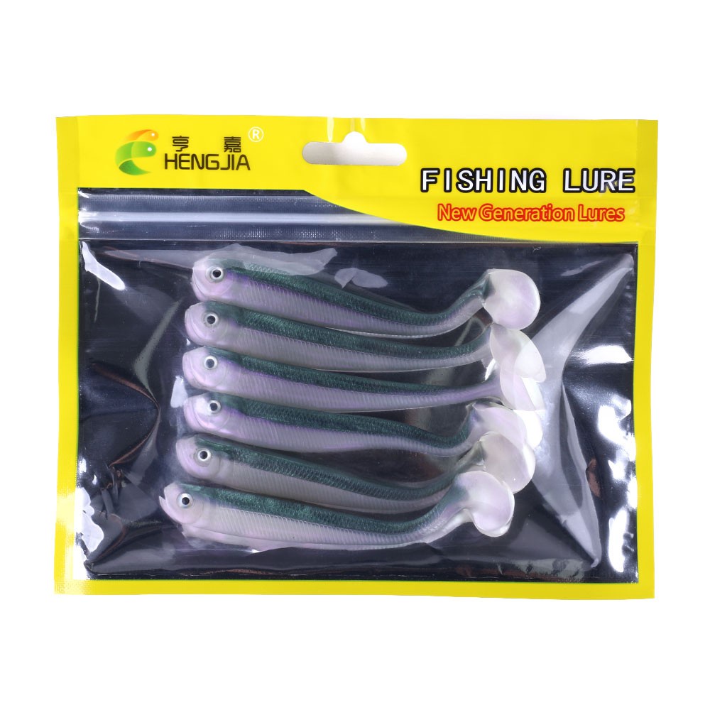 HENGJIA 6PCS/Bag 9cm/4.6g Soft Bait Fishing Lure 3D Eye T Tail Artificial Bait Pike Silicone Worm Bait