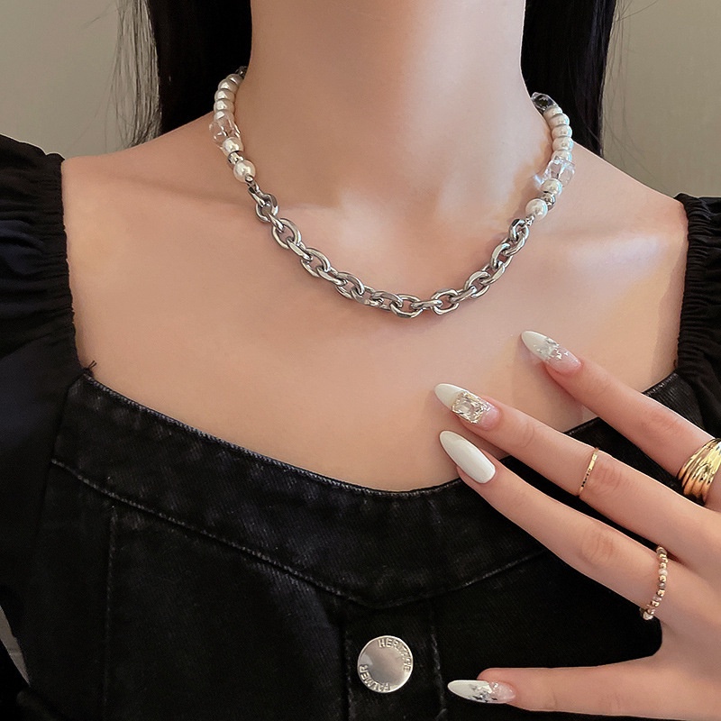 Kalung Mutiara Korea Sederhana Fashion Crystal Square Hip Hop Gelang