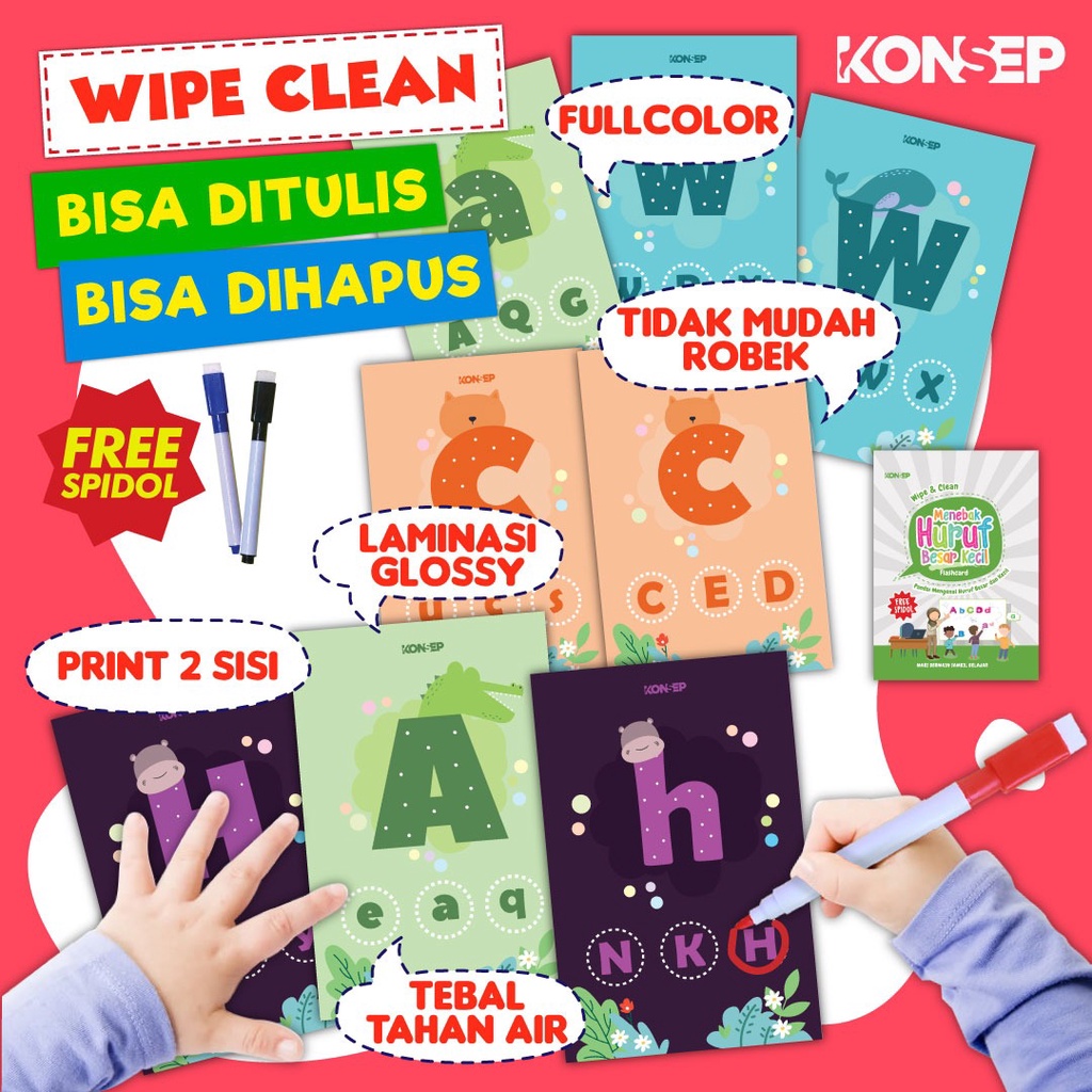 [FREE SPIDOL] Konsep Flashcard Wipe and Clean Menebak Huruf / Flash Card / Mainan Edukasi