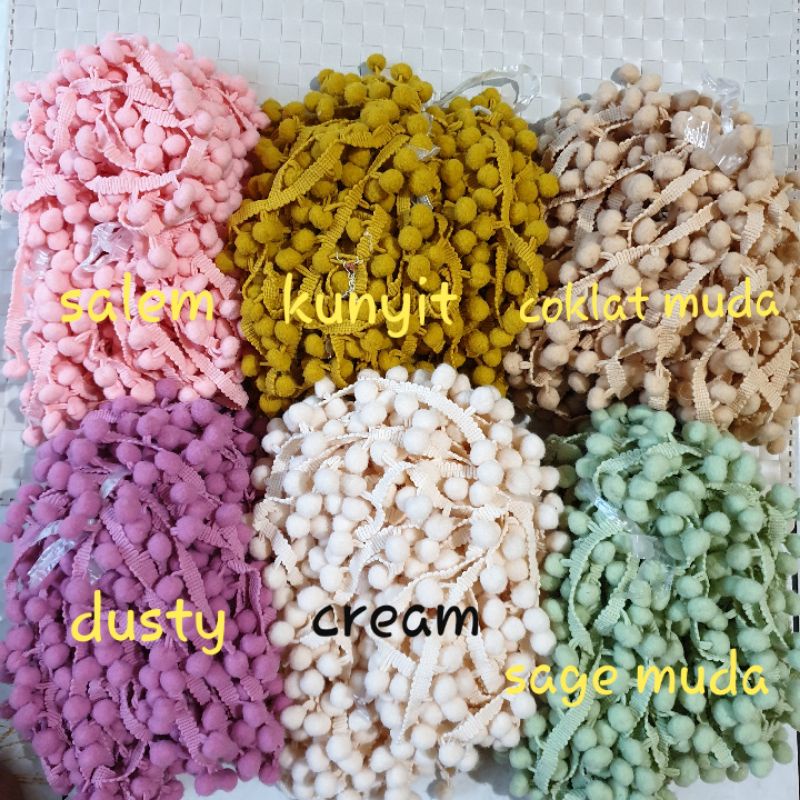 Renda Baso /pompom Kecil 1,2 cm/20 yard=+-18 meter/Roll