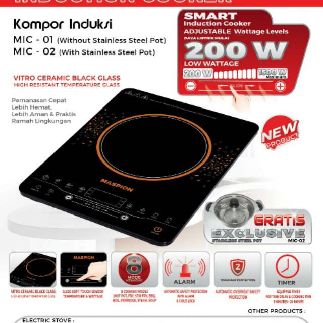 MASPION MIC 02 KOMPOR INDUKSI ( DAPAT PANCI ) / INDUCTION COOKER / MIC02