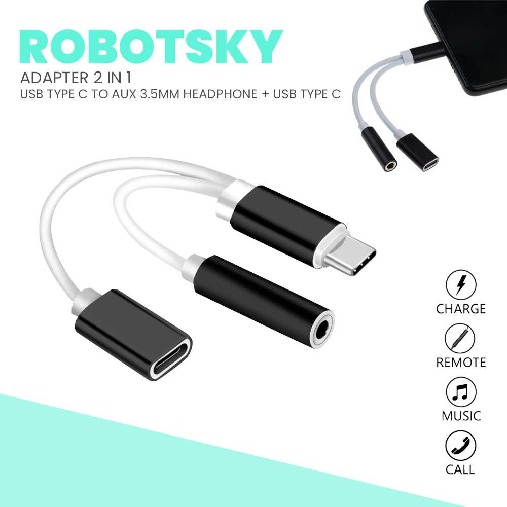 ROBOTSKY Adaptor 2 in 1 USB Type C to AUX 3.5mm Headphone + USB Type C - S-K06