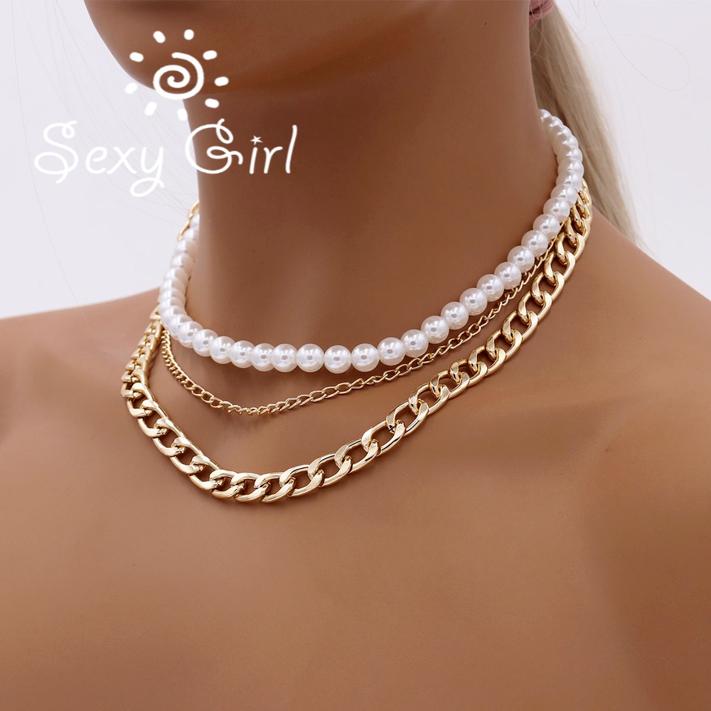 New Clavicle Chain Creative Retro Simple Pearl Chain Three-layer Necklace Women Ladies Wholesale