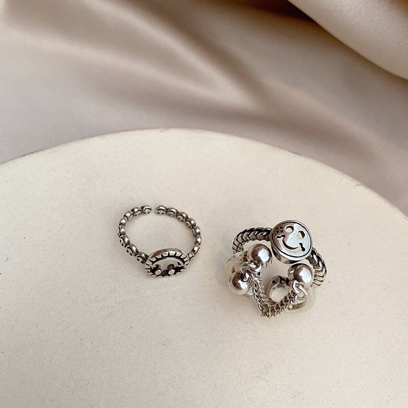 Cincin Rantai Desain Wajah Tersenyum Serbaguna