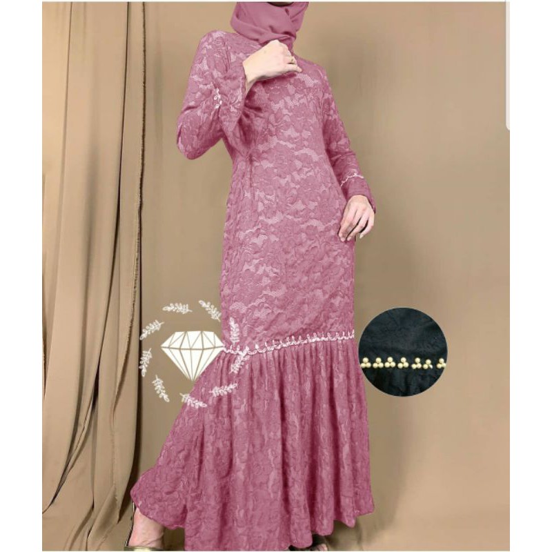 PCS MAXY NURHALIZA DUYUNG MUTIARA BRUKAT FASHION PAKAIAN WANITA DRESS GAMIS MAXI 5 UKURAN M L XL XXL 3XL MS ADA VIDEO REVIEW ASLI PRODUK-Dusty L