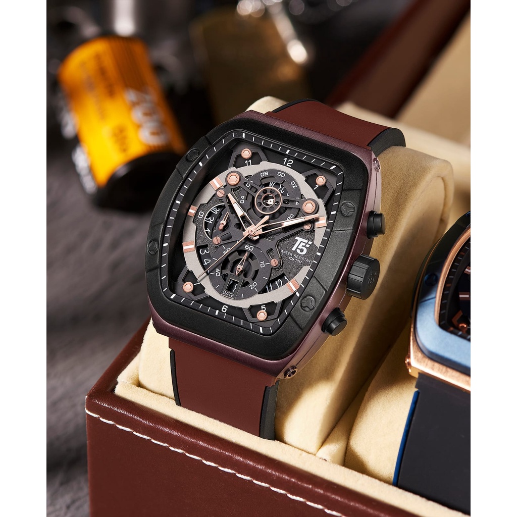 T5 H3857G KARET TERBARU original chronograph bergaransi free tin box dan tas