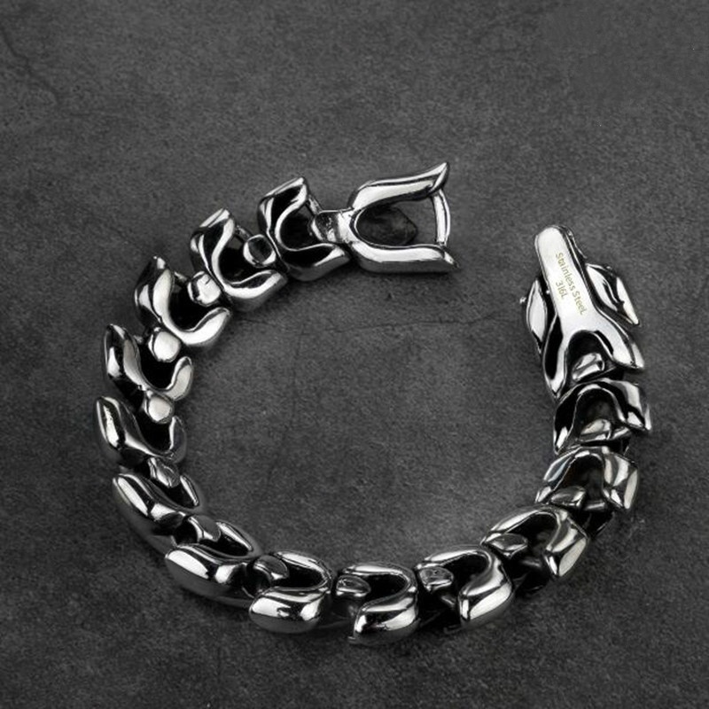 Gelang Panjang 20cm Desain Naga Tengkorak Bahan Titanium Steel Warna Silver Gaya Retro Punk Untuk Pria