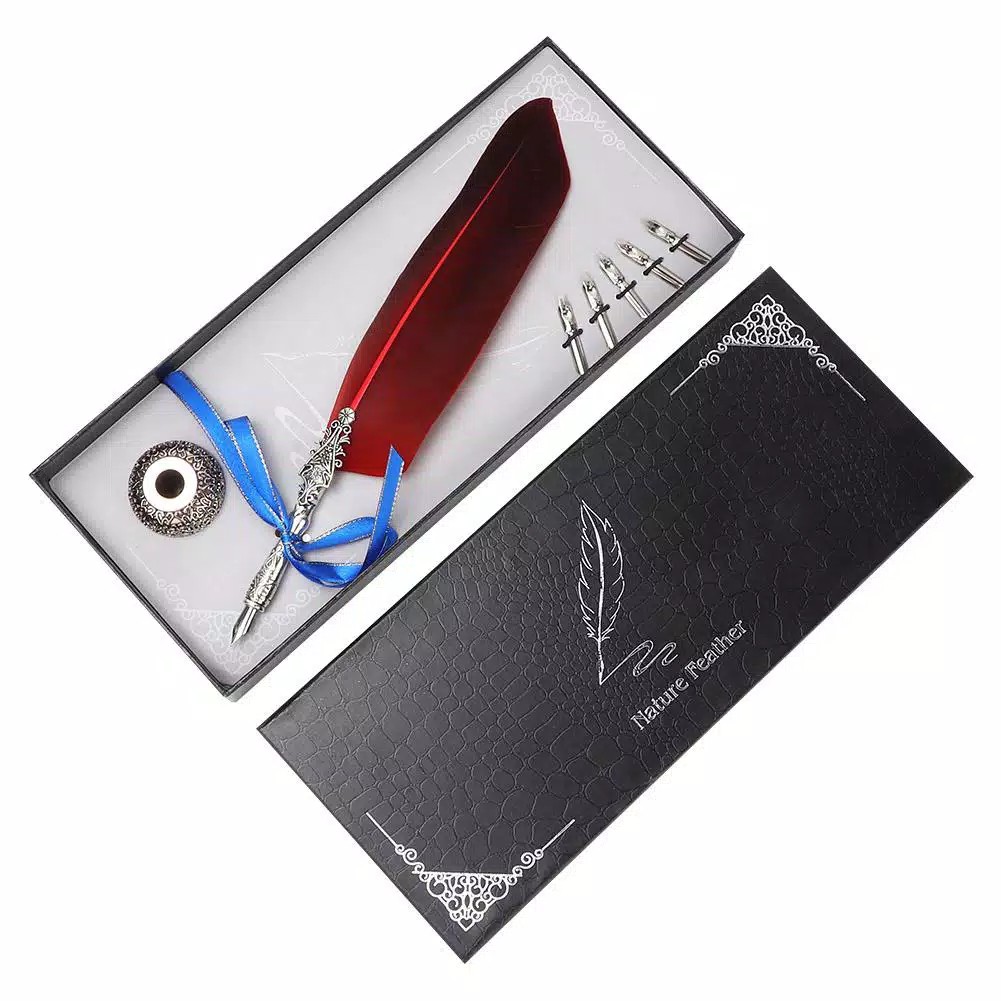 

pen fountain set feather bulu premium besar