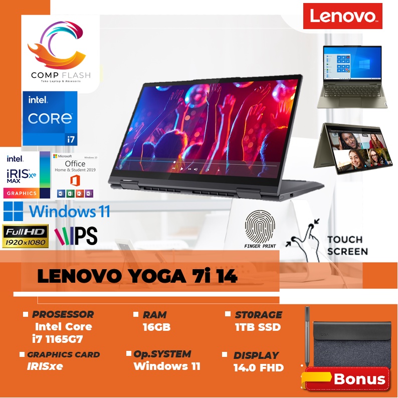 laptop lenovo yoga 7i 14 2in1 touch i7 1165g7 16gb 1tbssd irisxe w11 ohs 14 0fhd