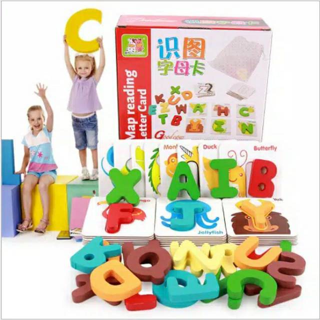 Mainan edukasi Map reading letter card montessori wooden toys