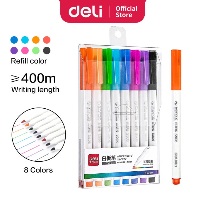 

Deli 8 Color whiteboard marker graffiti drawing easy to erase S504