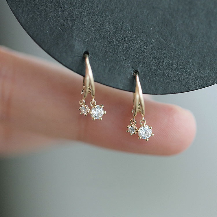 Anting Klip Bahan S925 Sterling Silver Aksen Kristal Berlian Untuk Wanita