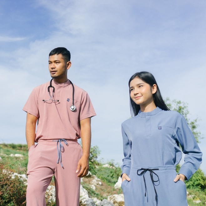 Baju Jaga MANDARIN LS - AIRY BLUE Scrubs Theatre Blues Empirical Lengan Panjang