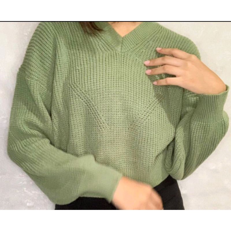 SWEATER CROP TOP HANNA  KRAH V_NECK TERBARU Arsyad collection08