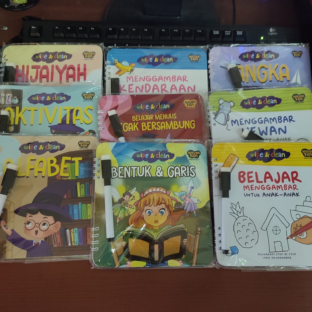 SERI WIPE &amp; CLEAN : AKTIVITAS ALFABET ANGKA BELAJAR MENGGAMBAR MENULIS TEGAK BERSAMBUNG BENTUK &amp; GARIS HIJAIYAH HEWAN KENDARAAN UNTUK ANAK ANAK / AMAZING BOOKS